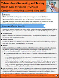 Tuberculosis Screening and Testing: Health Care Personnel (HCP) and Caregivers (including assisted living staff)